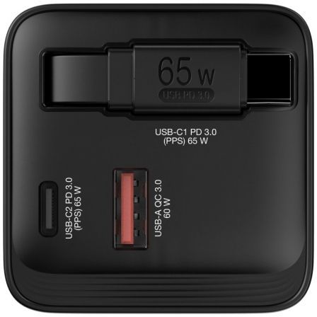 Verbatim Cargador GaN 65W con Cable USB-C Retráctil y 2 Puertos de Salida